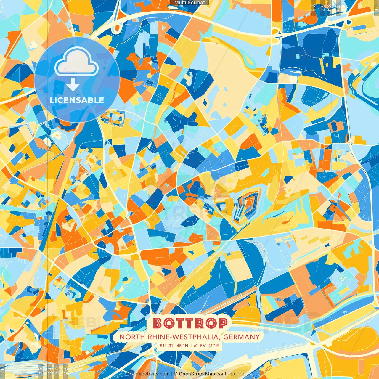 Bottrop, North Rhine-Westphalia, Germany blue and orange vector art map template