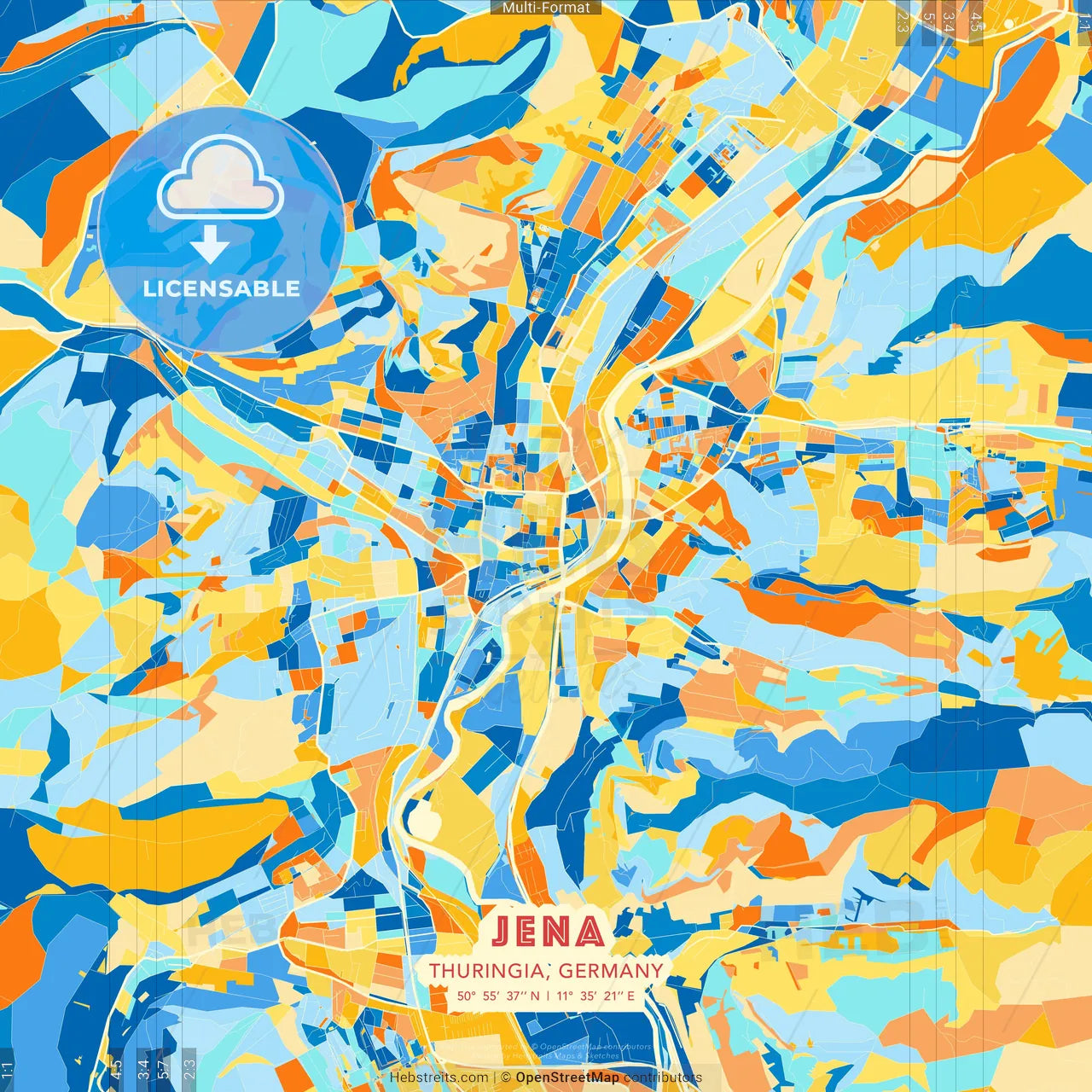 Jena, Thuringia, Germany blue and orange vector art map template