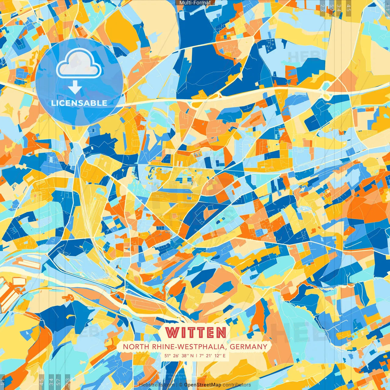 Witten, North Rhine-Westphalia, Germany blue and orange vector art map template