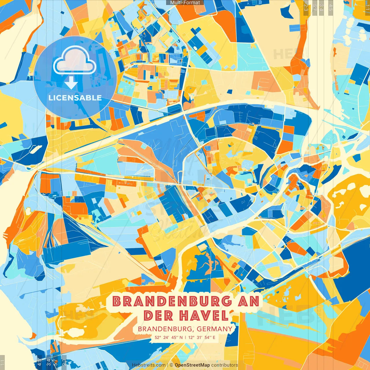 Brandenburg an der Havel, Brandenburg, Germany blue and orange vector art map template