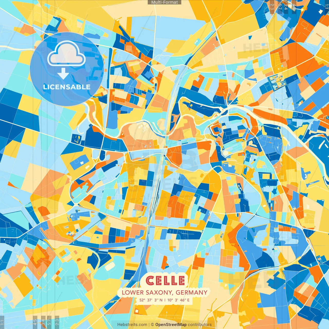 Celle, Lower Saxony, Germany blue and orange vector art map template