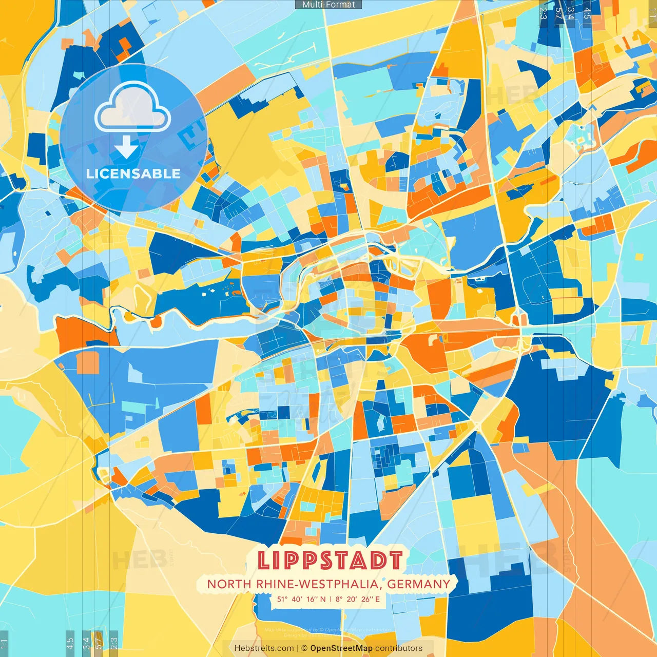 Lippstadt, North Rhine-Westphalia, Germany blue and orange vector art map template