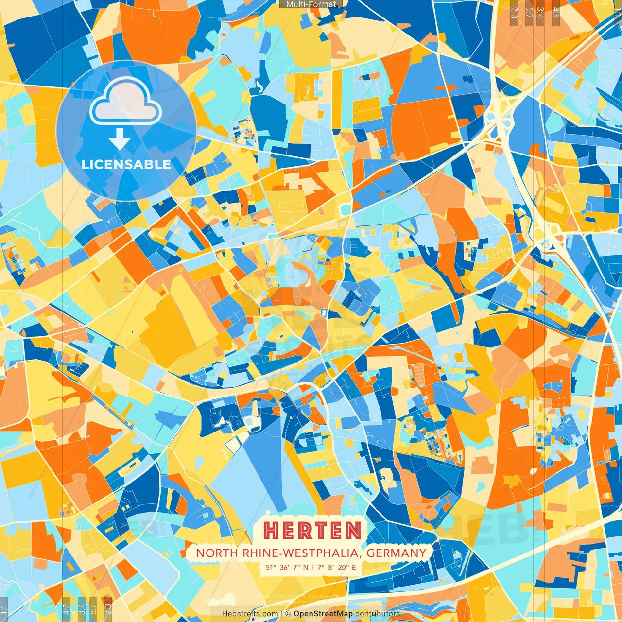 Herten, North Rhine-Westphalia, Germany blue and orange vector art map template