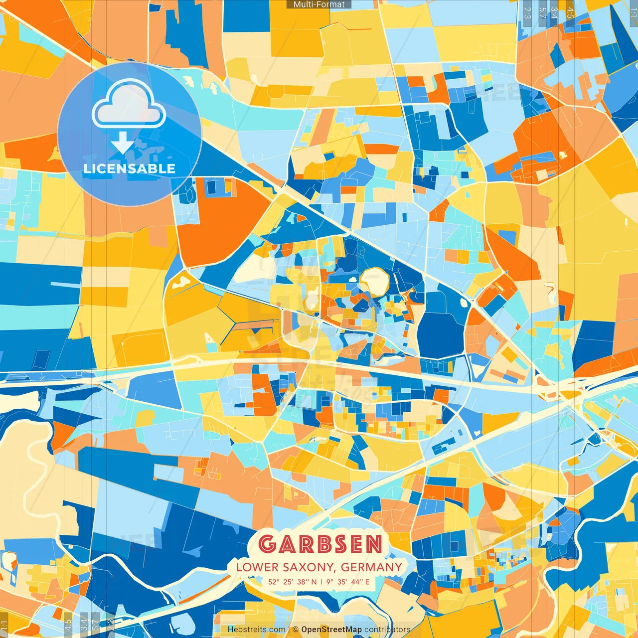 Garbsen, Lower Saxony, Germany blue and orange vector art map template