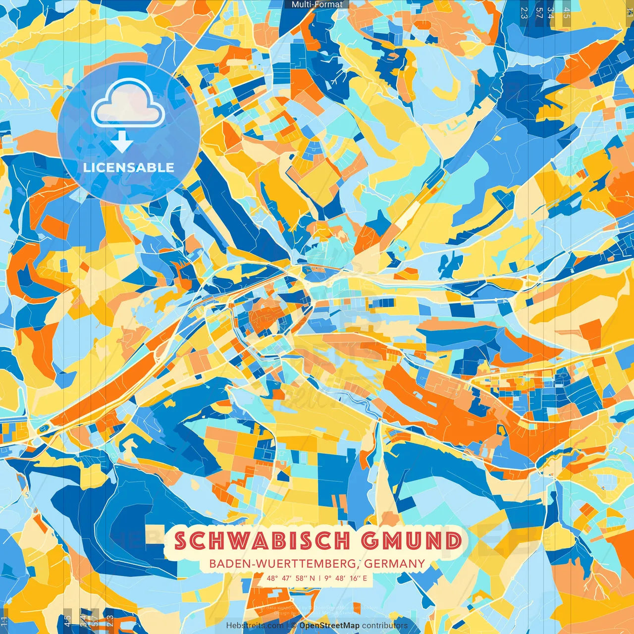 Schwabisch Gmund, Baden-Wuerttemberg, Germany blue and orange vector art map template