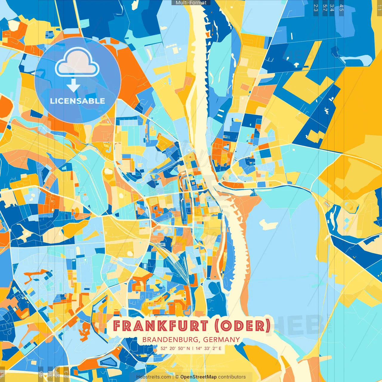 Frankfurt (Oder), Brandenburg, Germany blue and orange vector art map template