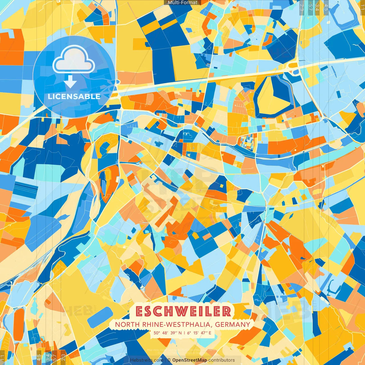 Eschweiler, North Rhine-Westphalia, Germany blue and orange vector art map template