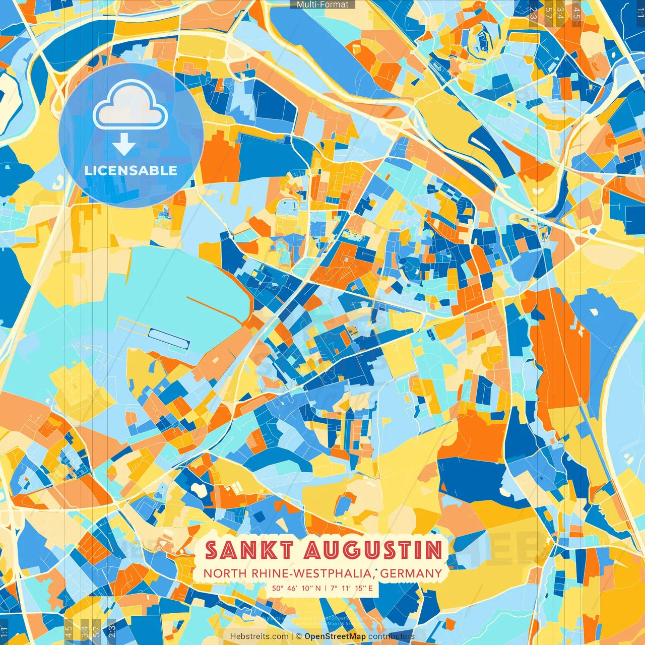 Sankt Augustin, North Rhine-Westphalia, Germany blue and orange vector art map template