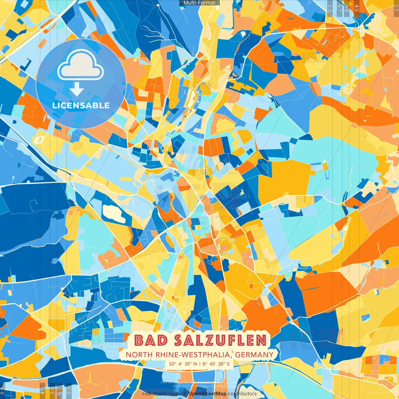 Bad Salzuflen, North Rhine-Westphalia, Germany blue and orange vector art map template