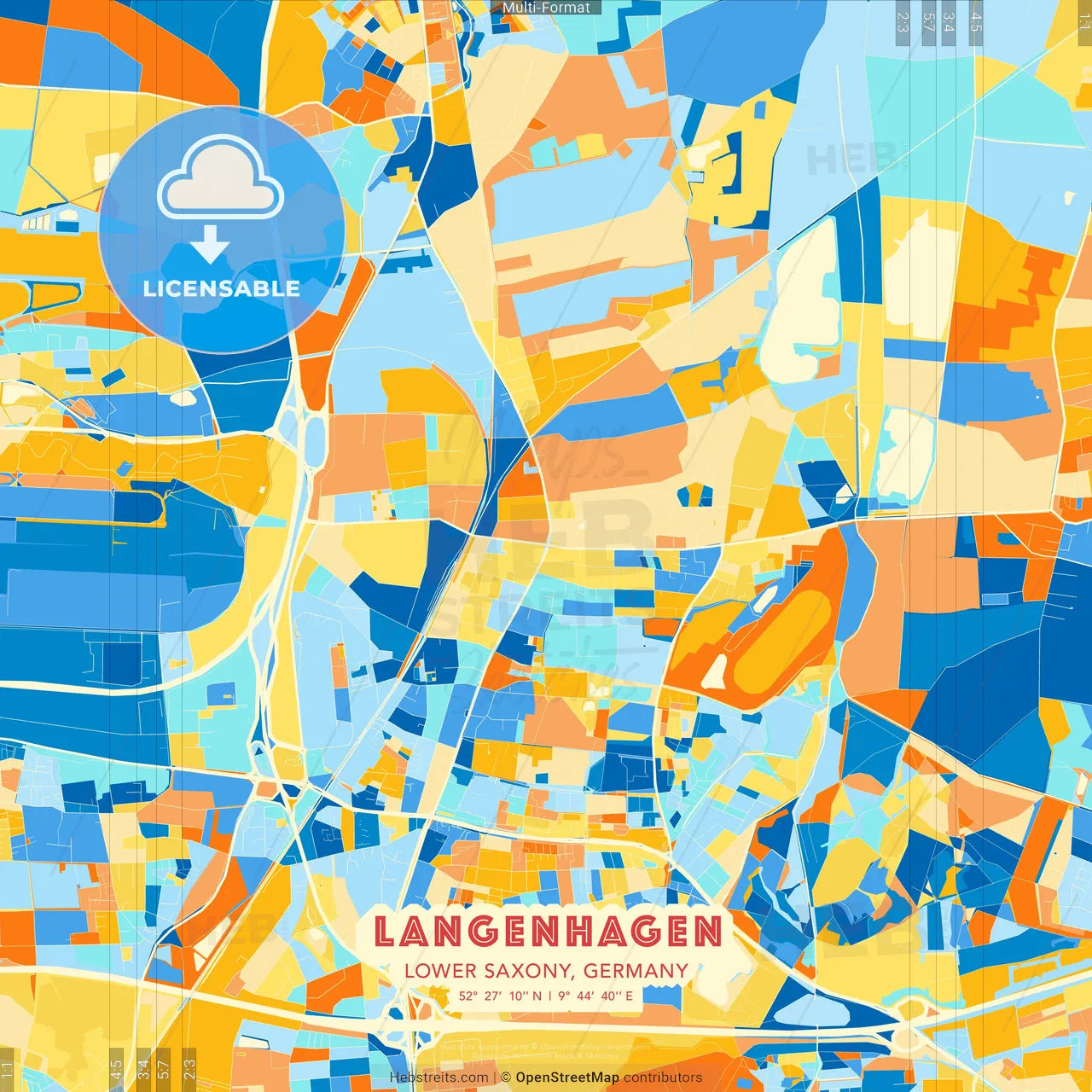 Langenhagen, Lower Saxony, Germany blue and orange vector art map template