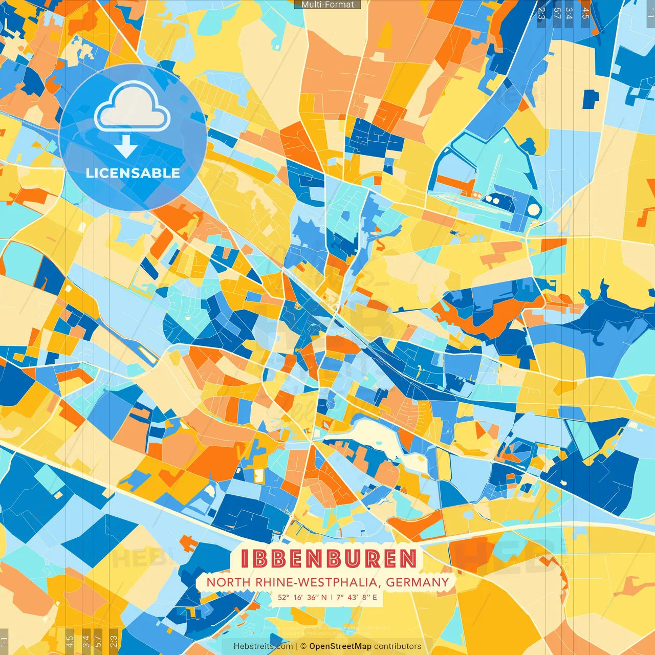 Ibbenburen, North Rhine-Westphalia, Germany blue and orange vector art map template
