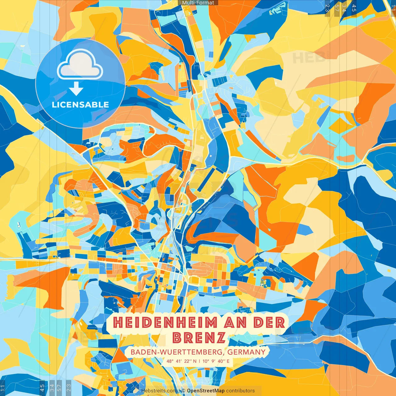 Heidenheim an der Brenz, Baden-Wuerttemberg, Germany blue and orange vector art map template