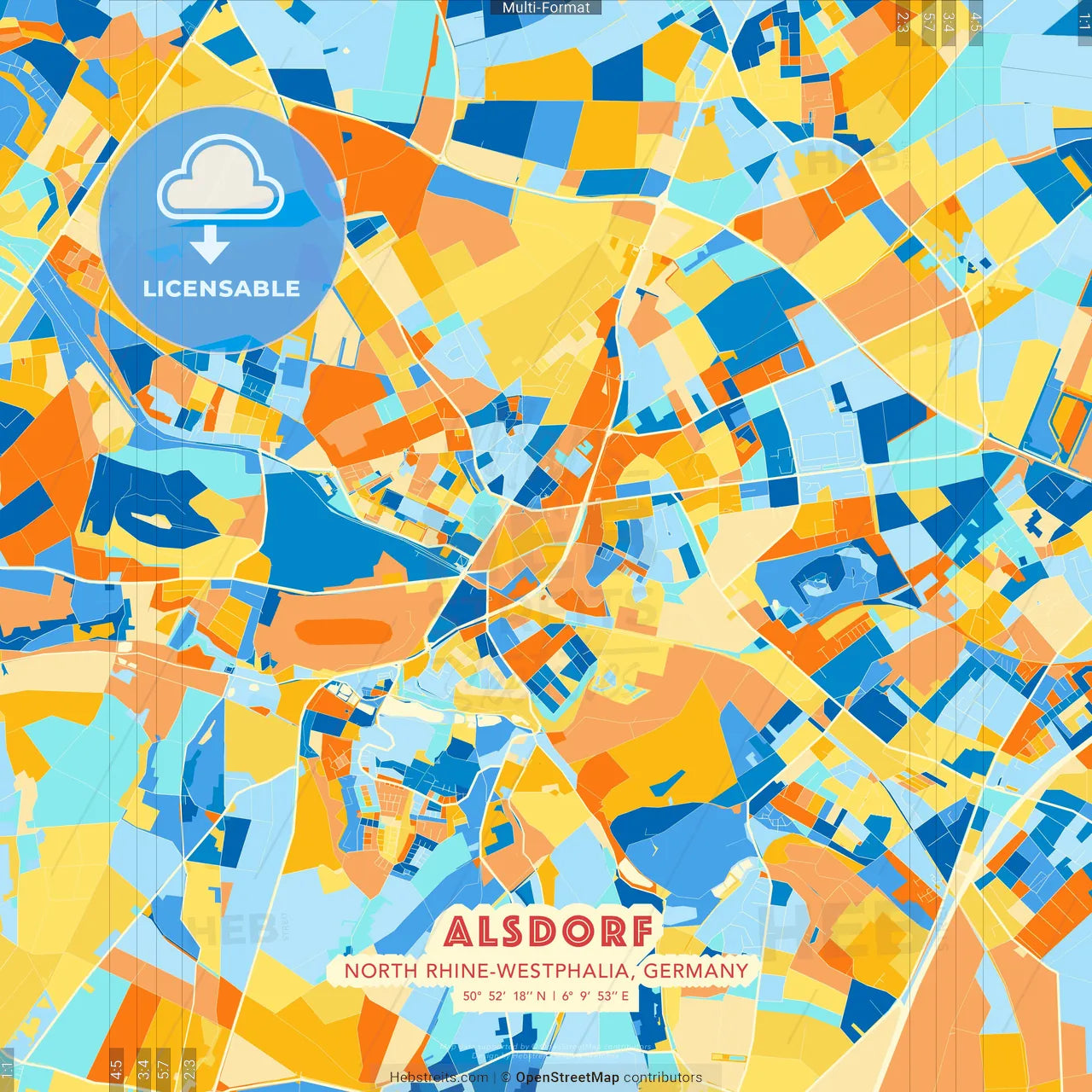 Alsdorf, North Rhine-Westphalia, Germany blue and orange vector art map template