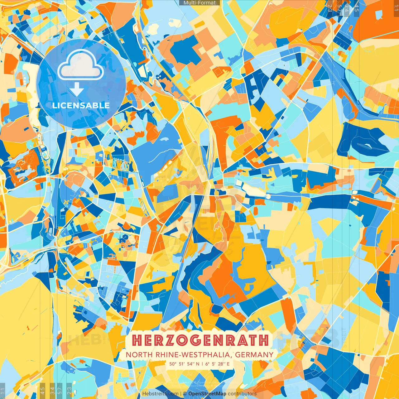 Herzogenrath, North Rhine-Westphalia, Germany blue and orange vector art map template