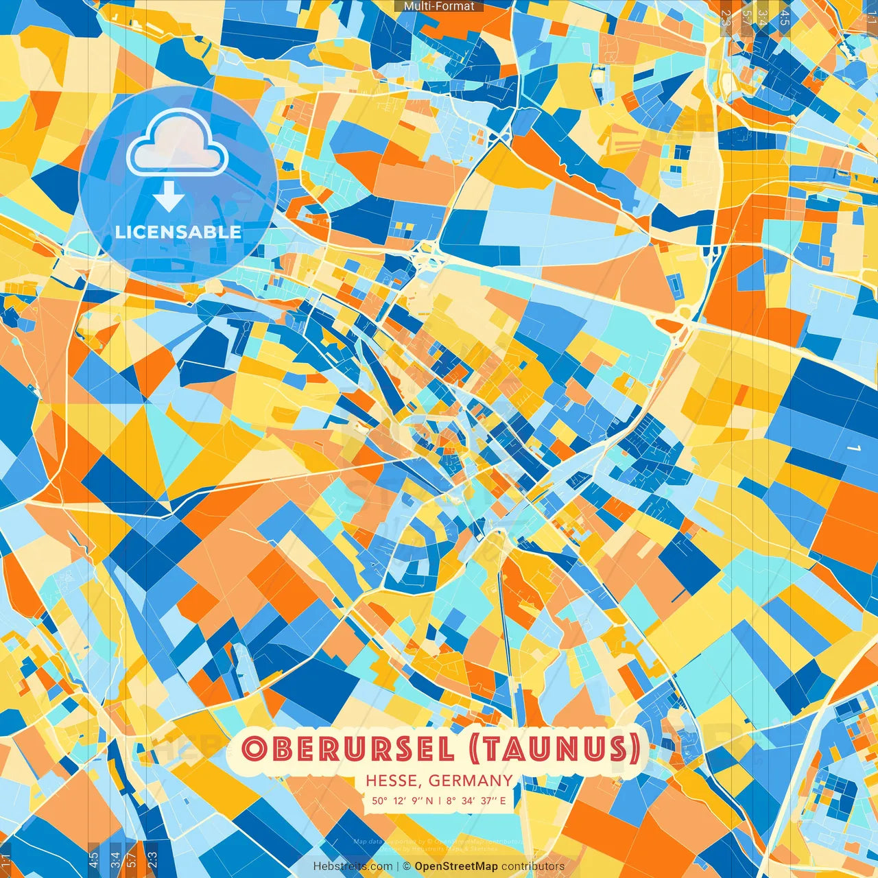 Oberursel (Taunus), Hesse, Germany blue and orange vector art map template