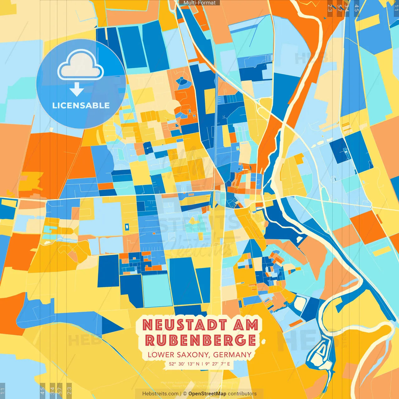 Neustadt am Rubenberge, Lower Saxony, Germany blue and orange vector art map template