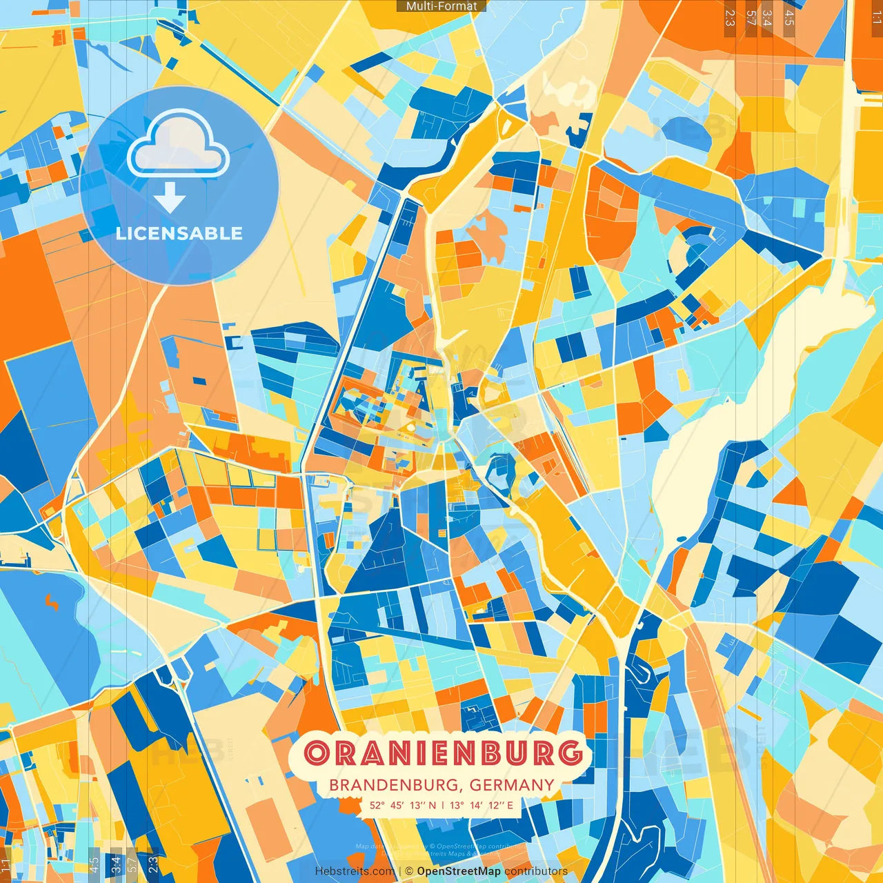 Oranienburg, Brandenburg, Germany blue and orange vector art map template