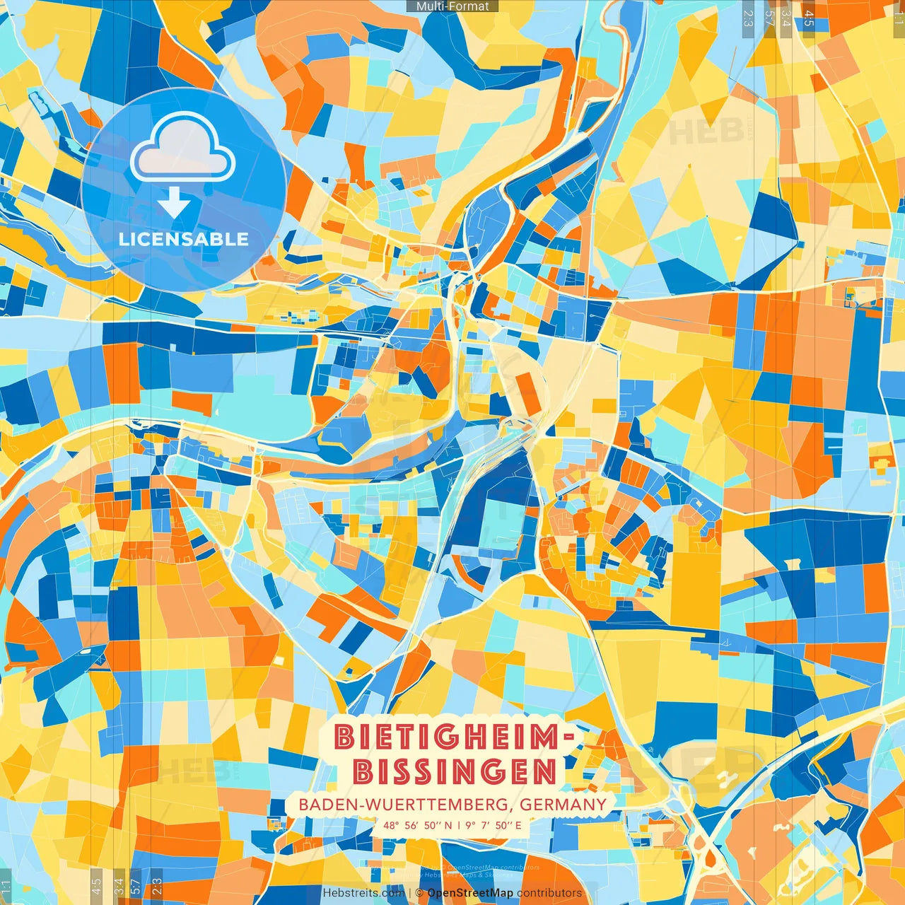 Bietigheim-Bissingen, Baden-Wuerttemberg, Germany blue and orange vector art map template