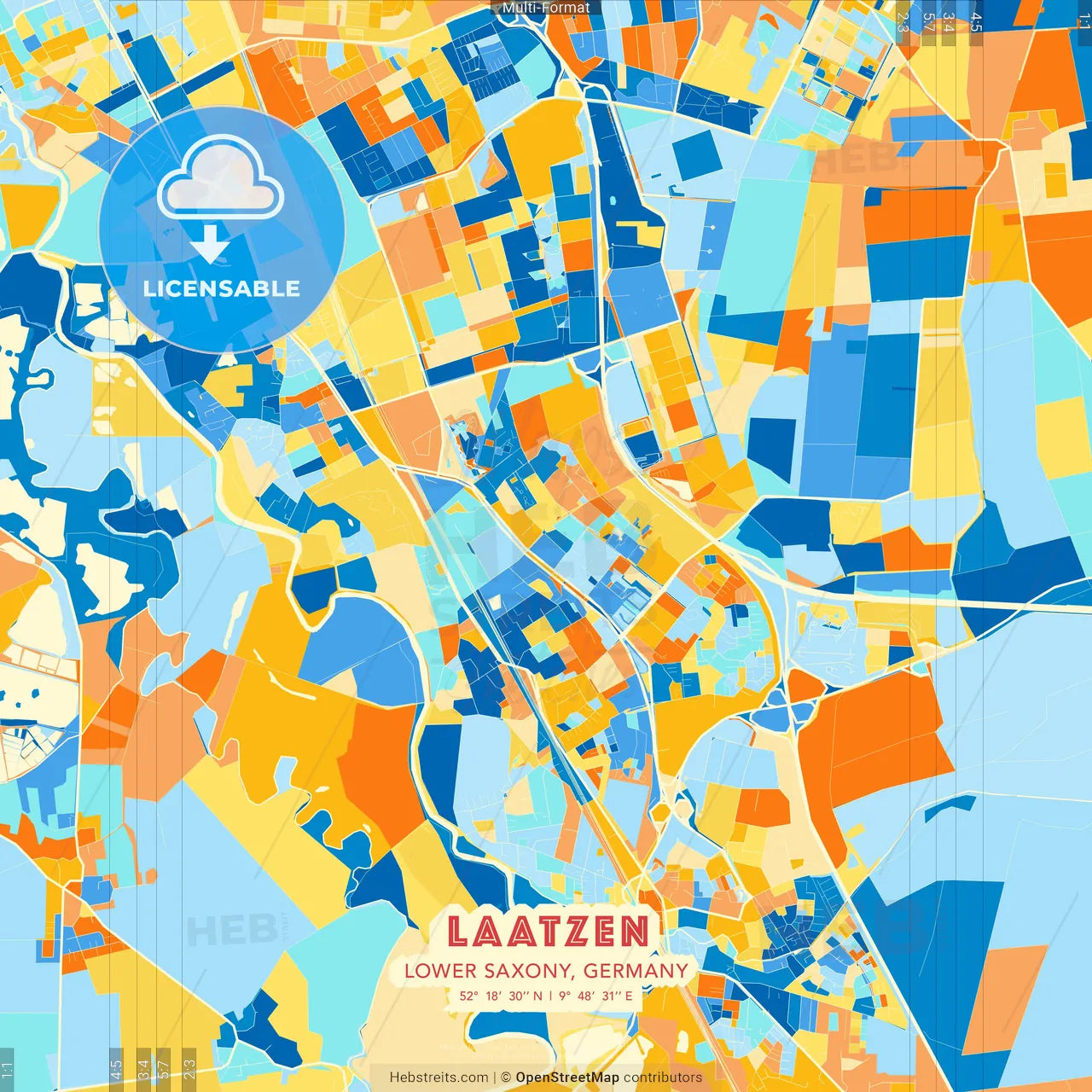 Laatzen, Lower Saxony, Germany blue and orange vector art map template
