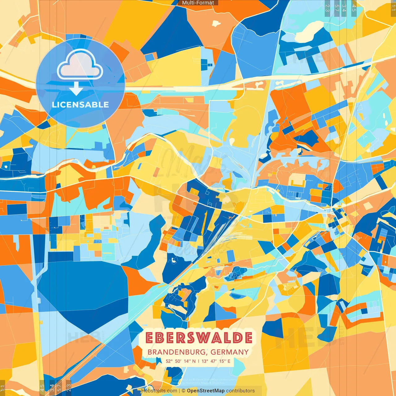 Eberswalde, Brandenburg, Germany blue and orange vector art map template