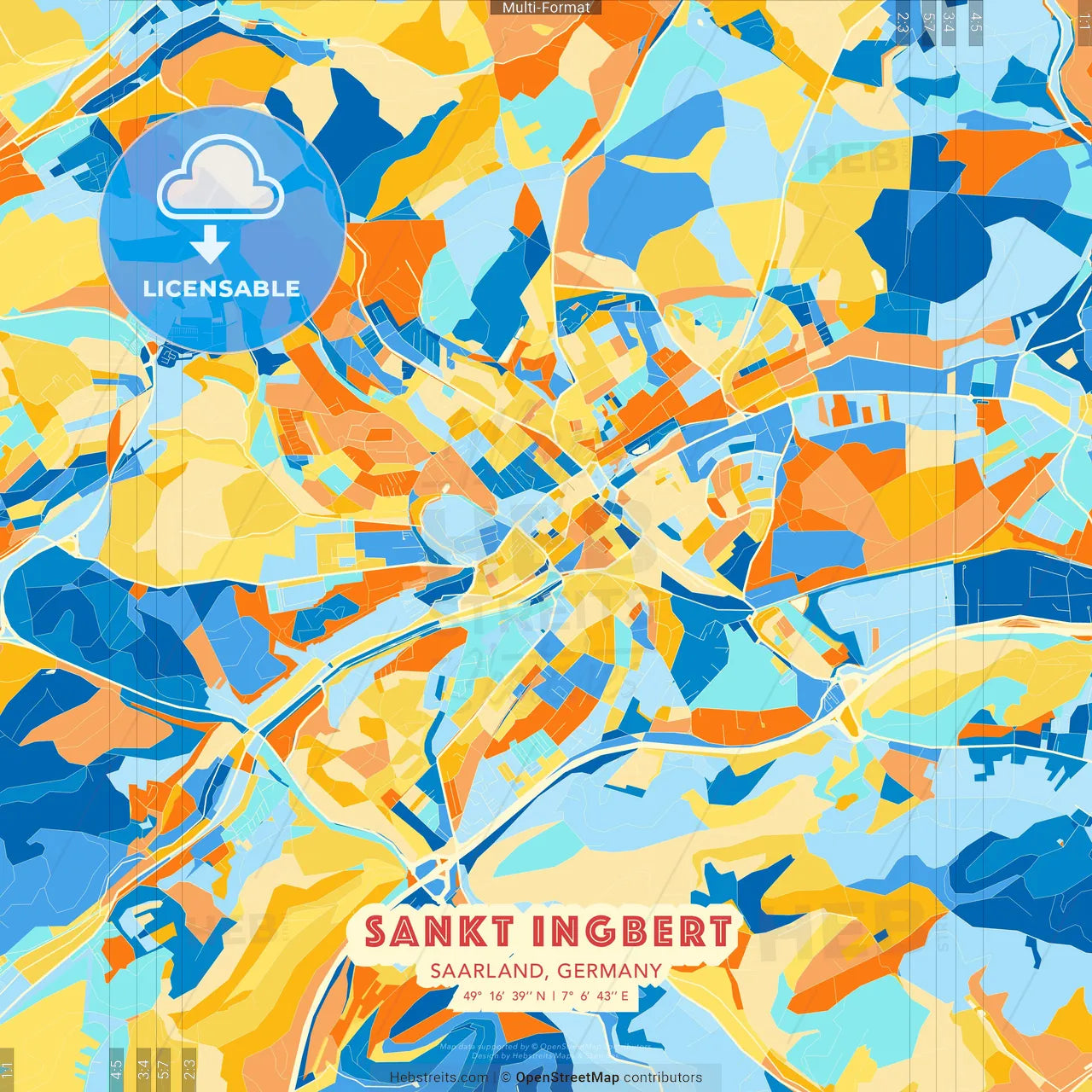 Sankt Ingbert, Saarland, Germany blue and orange vector art map template