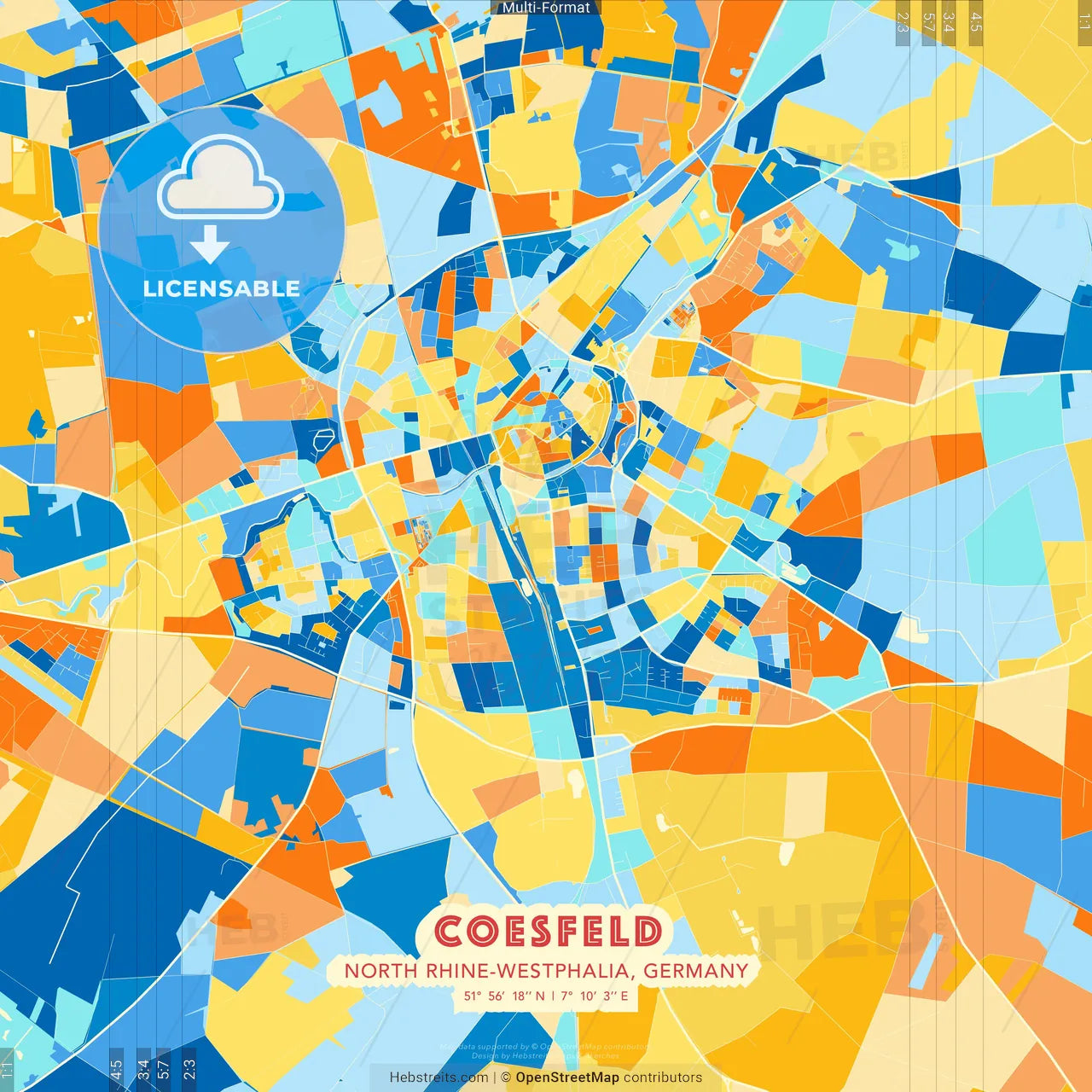Coesfeld, North Rhine-Westphalia, Germany blue and orange vector art map template
