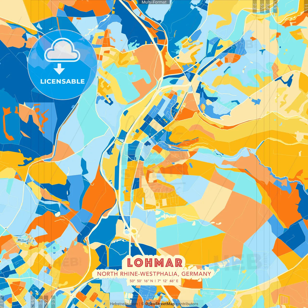 Lohmar, North Rhine-Westphalia, Germany blue and orange vector art map template