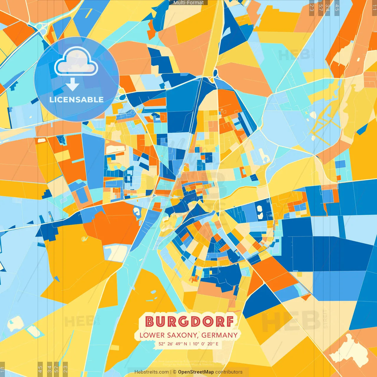 Burgdorf, Lower Saxony, Germany blue and orange vector art map template