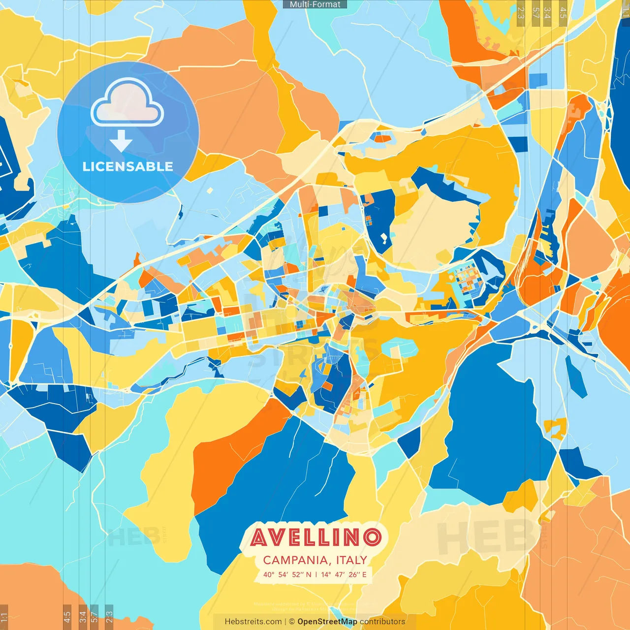 Avellino, Campania, Italy blue and orange vector art map template