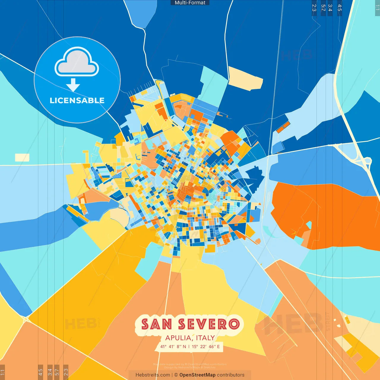 San Severo, Apulia, Italy blue and orange vector art map template