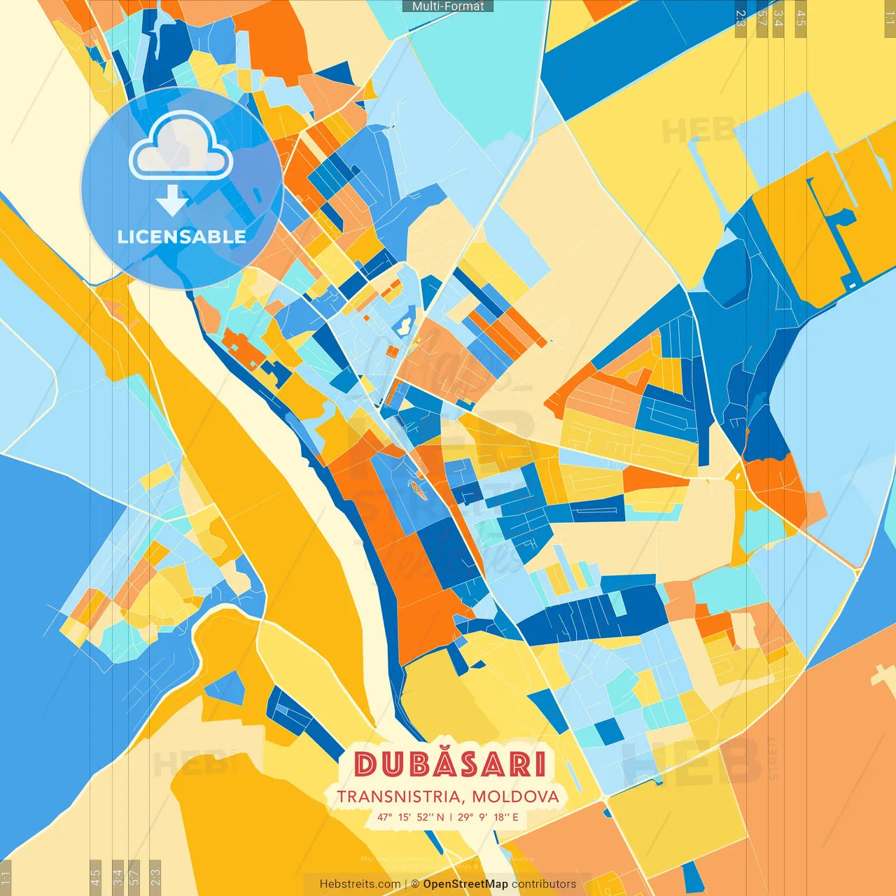 Dubăsari, Transnistria, Moldova blue and orange vector art map template