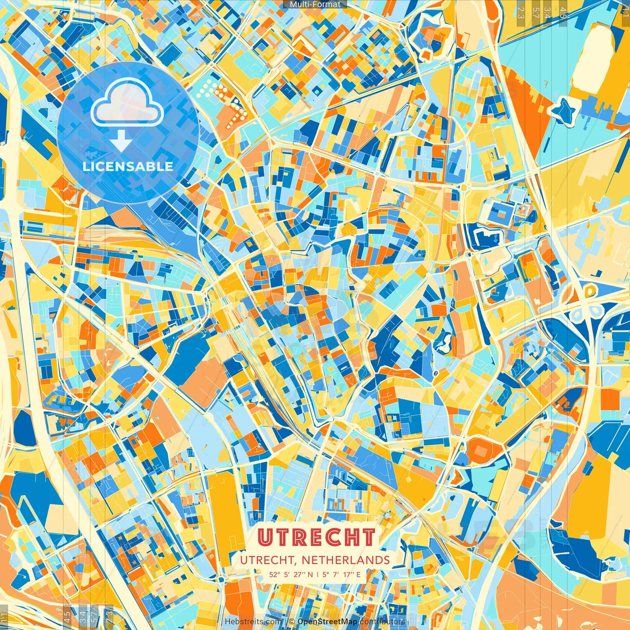 Utrecht, Utrecht, Netherlands blue and orange vector art map template