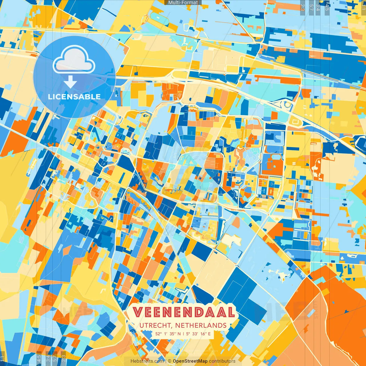 Veenendaal, Utrecht, Netherlands blue and orange vector art map template