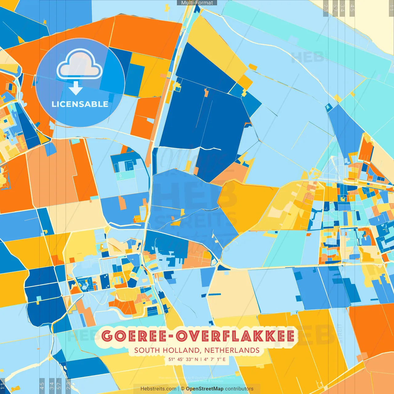 Goeree-Overflakkee, South Holland, Netherlands blue and orange vector art map template