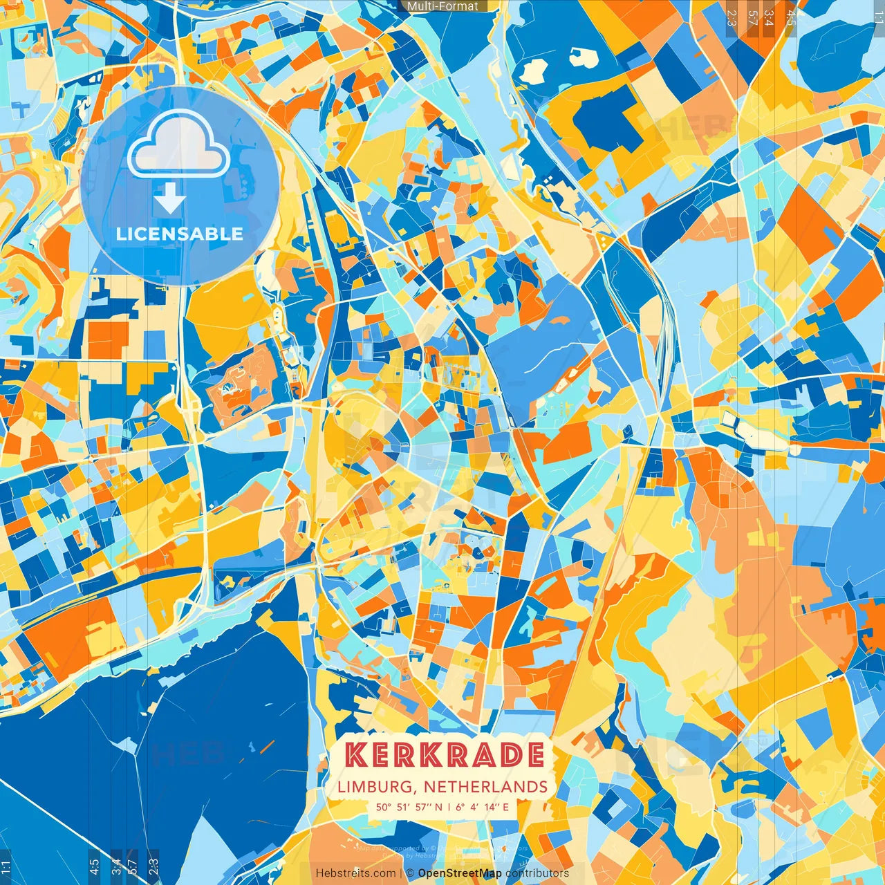 Kerkrade, Limburg, Netherlands blue and orange vector art map template