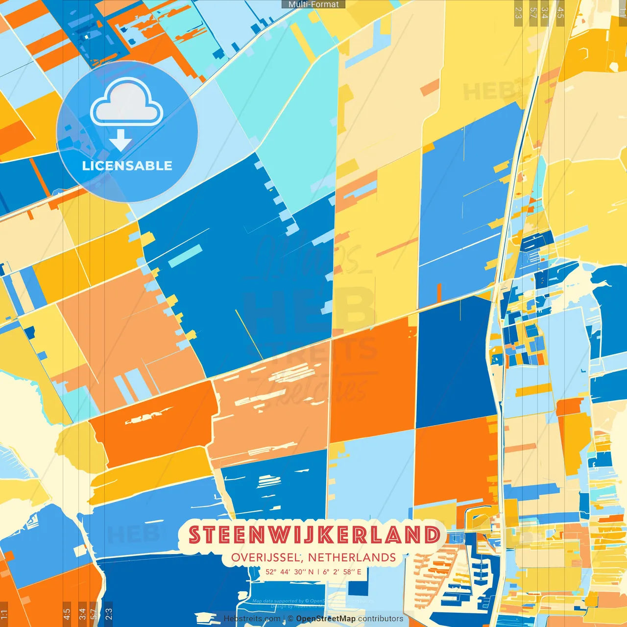 Steenwijkerland, Overijssel, Netherlands blue and orange vector art map template