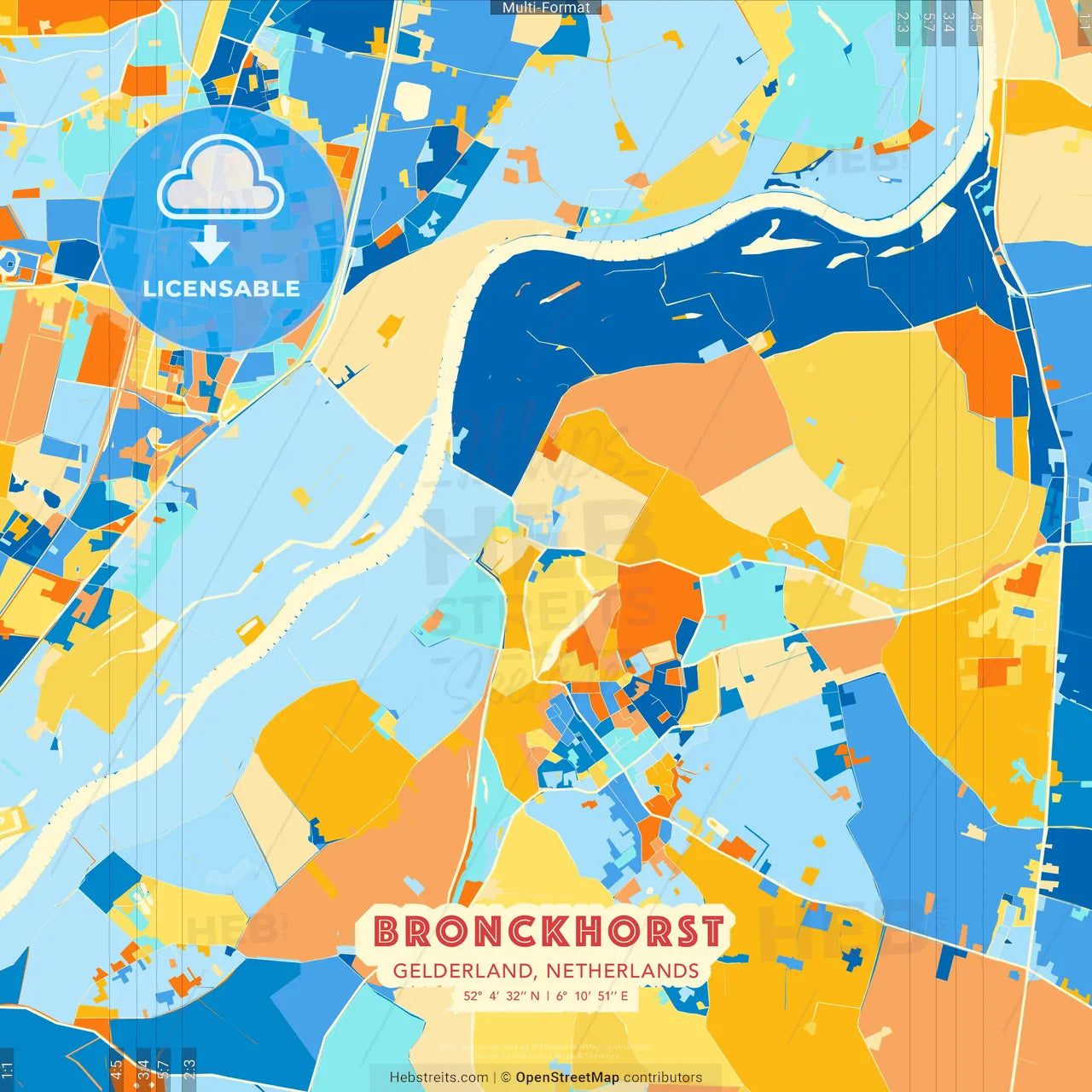 Bronckhorst, Gelderland, Netherlands blue and orange vector art map template