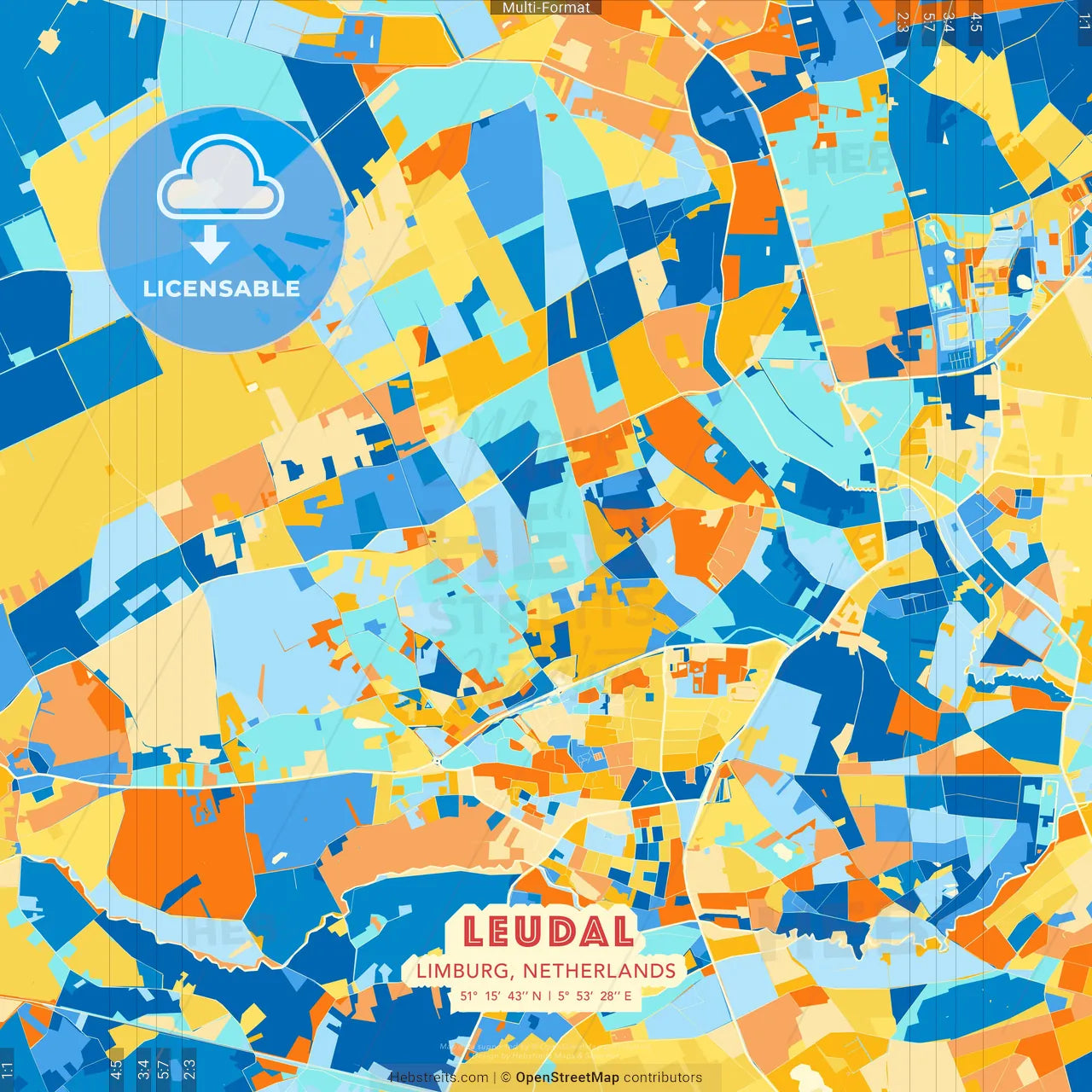 Leudal, Limburg, Netherlands blue and orange vector art map template