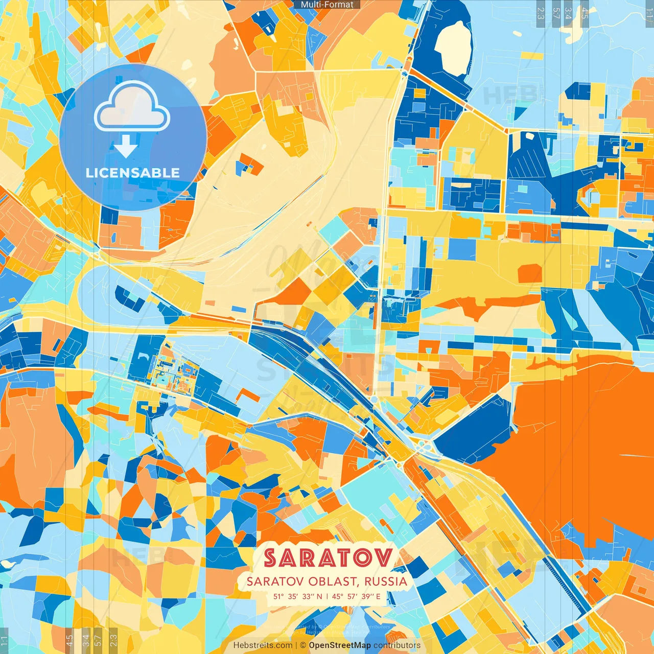 Saratov, Saratov Oblast, Russia blue and orange vector art map template