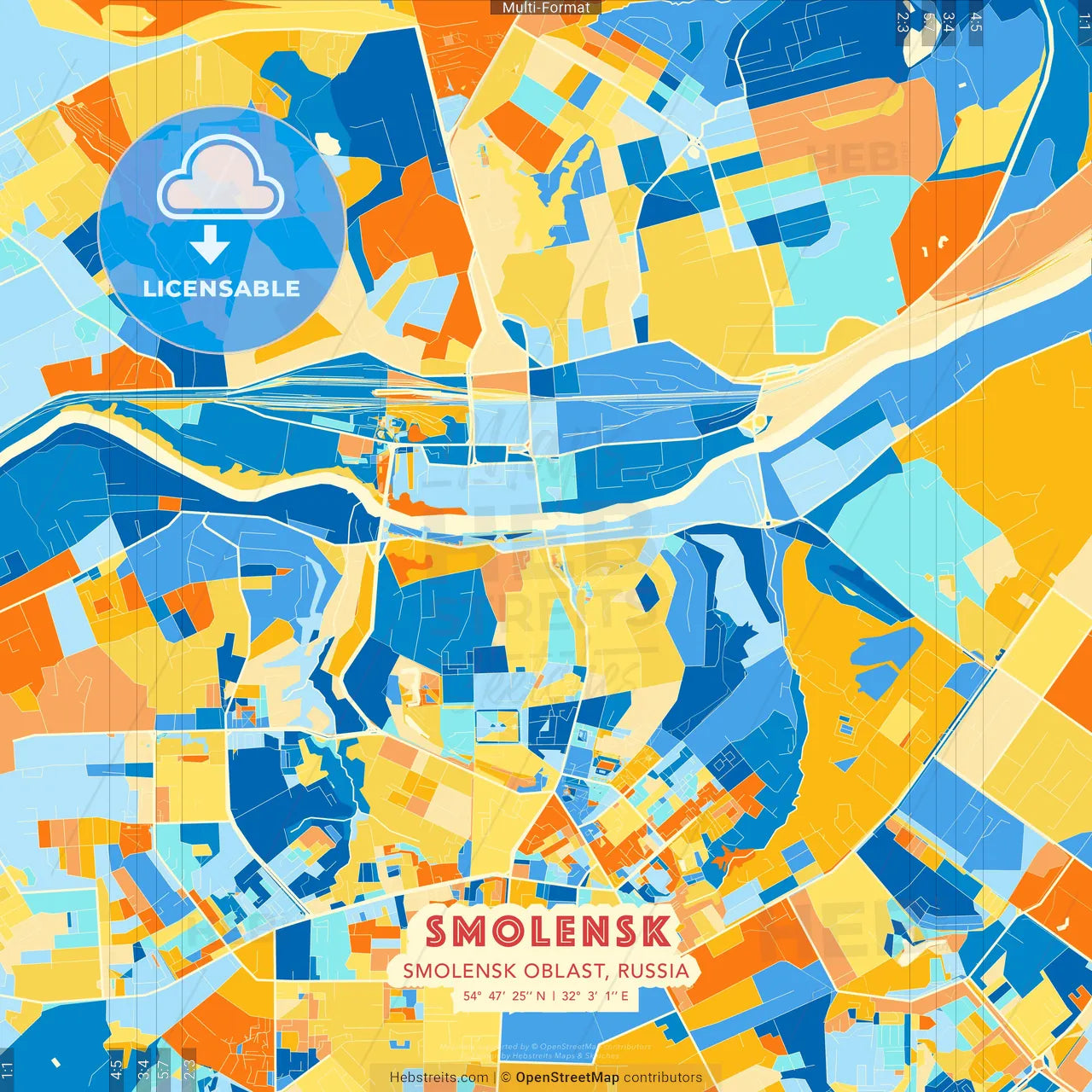 Smolensk, Smolensk Oblast, Russia blue and orange vector art map template