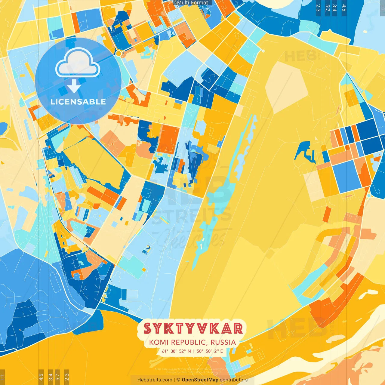 Syktyvkar, Komi Republic, Russia blue and orange vector art map template