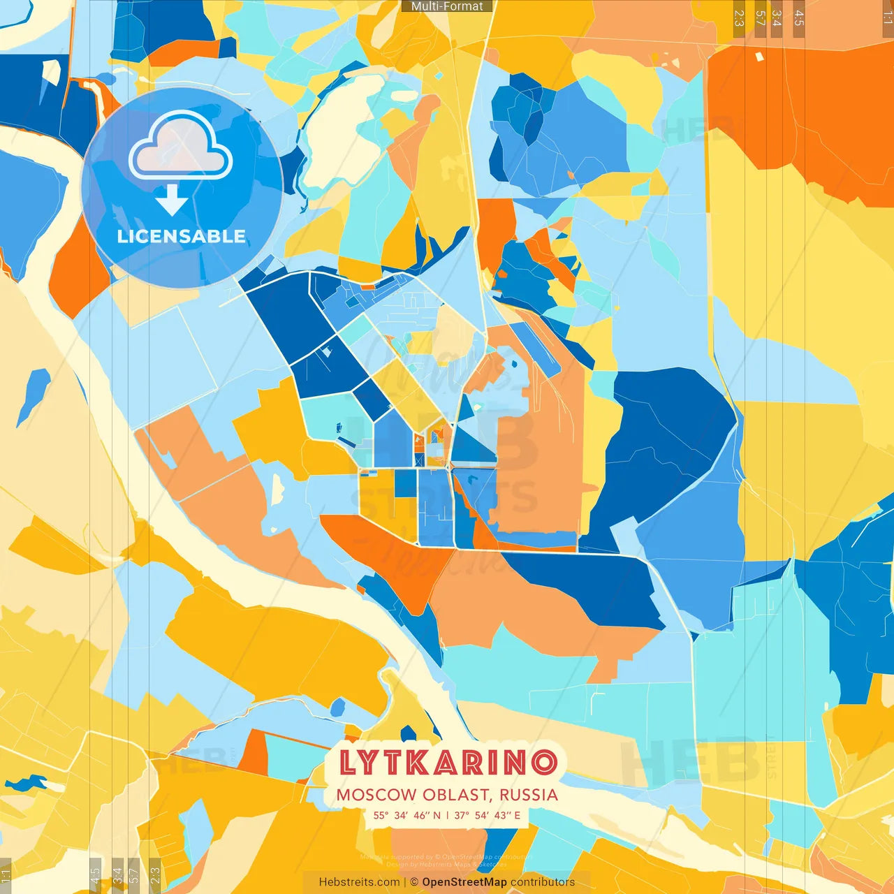 Lytkarino, Moscow Oblast, Russia blue and orange vector art map template