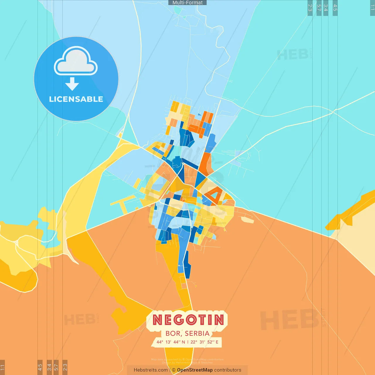 Negotin, Bor, Serbia blue and orange vector art map template