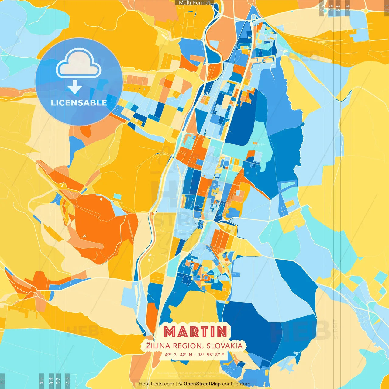 Martin, Žilina Region, Slovakia blue and orange vector art map template