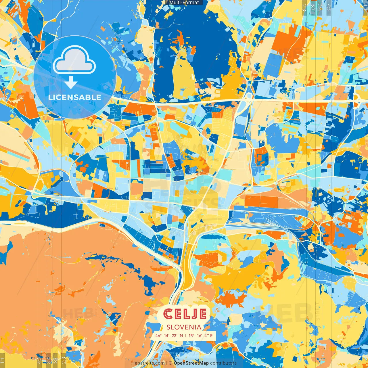 Celje, Slovenia blue and orange vector art map template