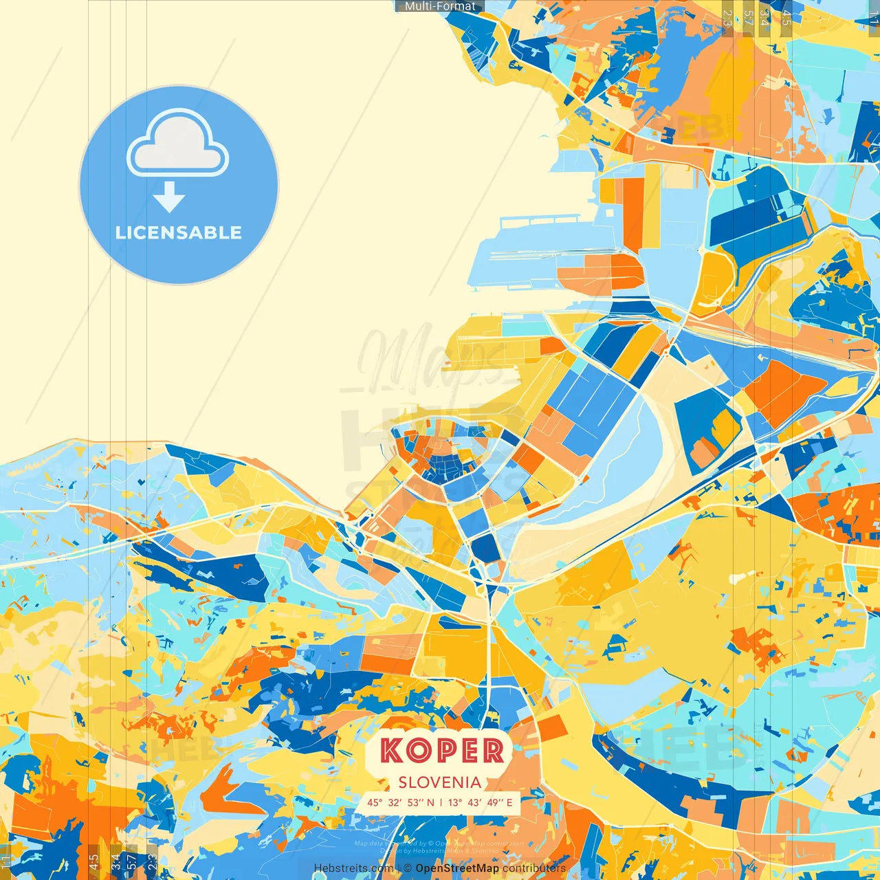 Koper, Slovenia blue and orange vector art map template