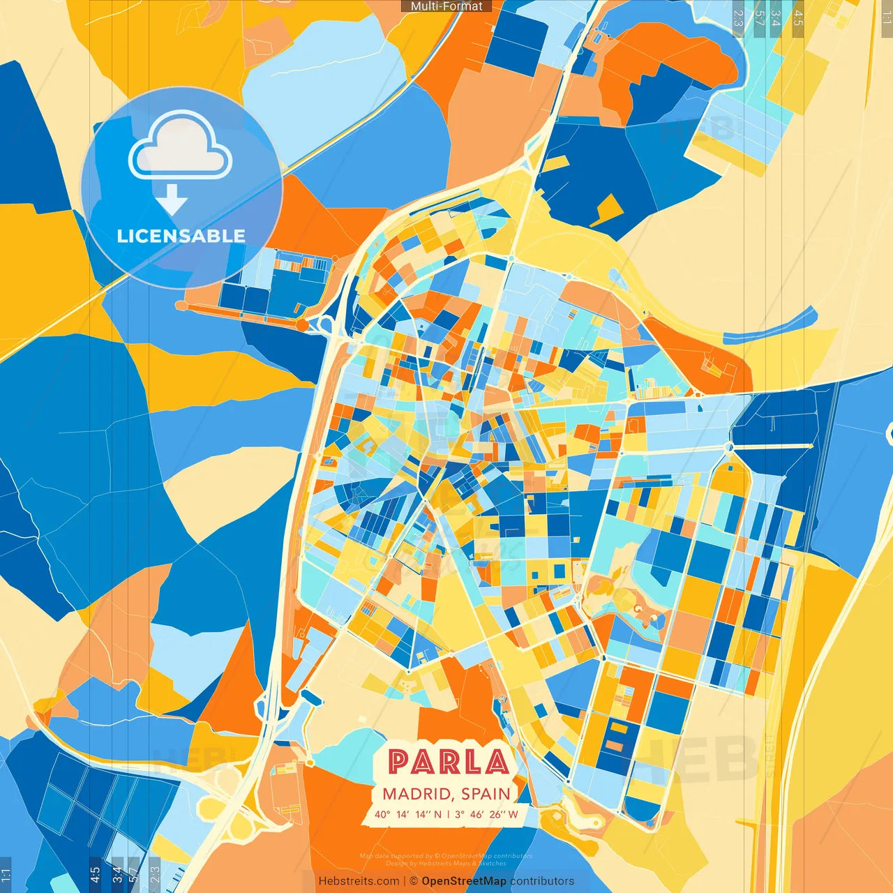 Parla, Madrid, Spain blue and orange vector art map template