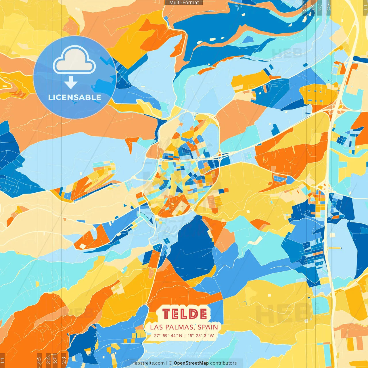 Telde, Las Palmas, Spain blue and orange vector art map template