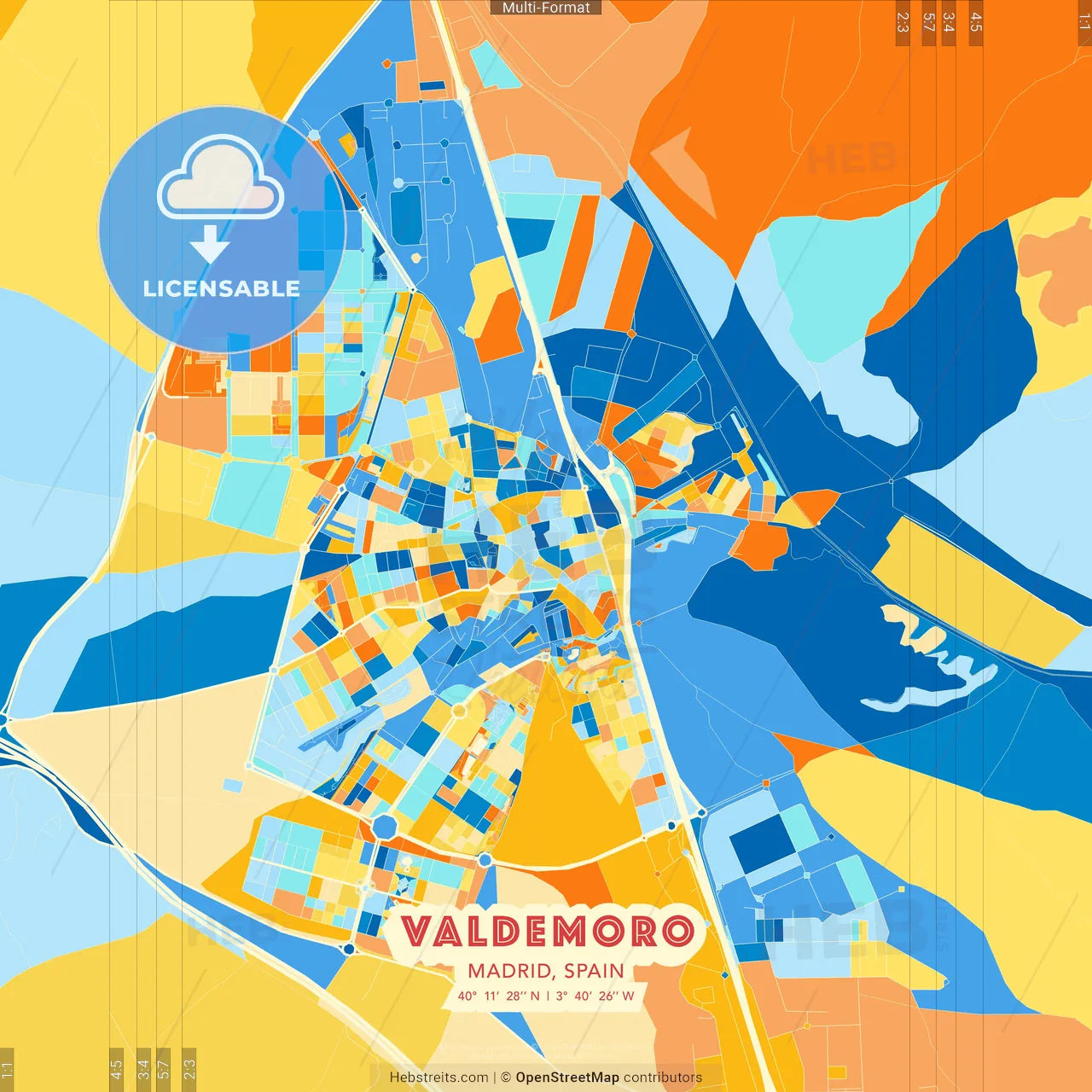 Valdemoro, Madrid, Spain blue and orange vector art map template
