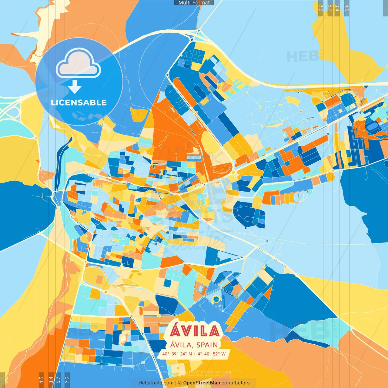 Ávila, Ávila, Spain blue and orange vector art map template